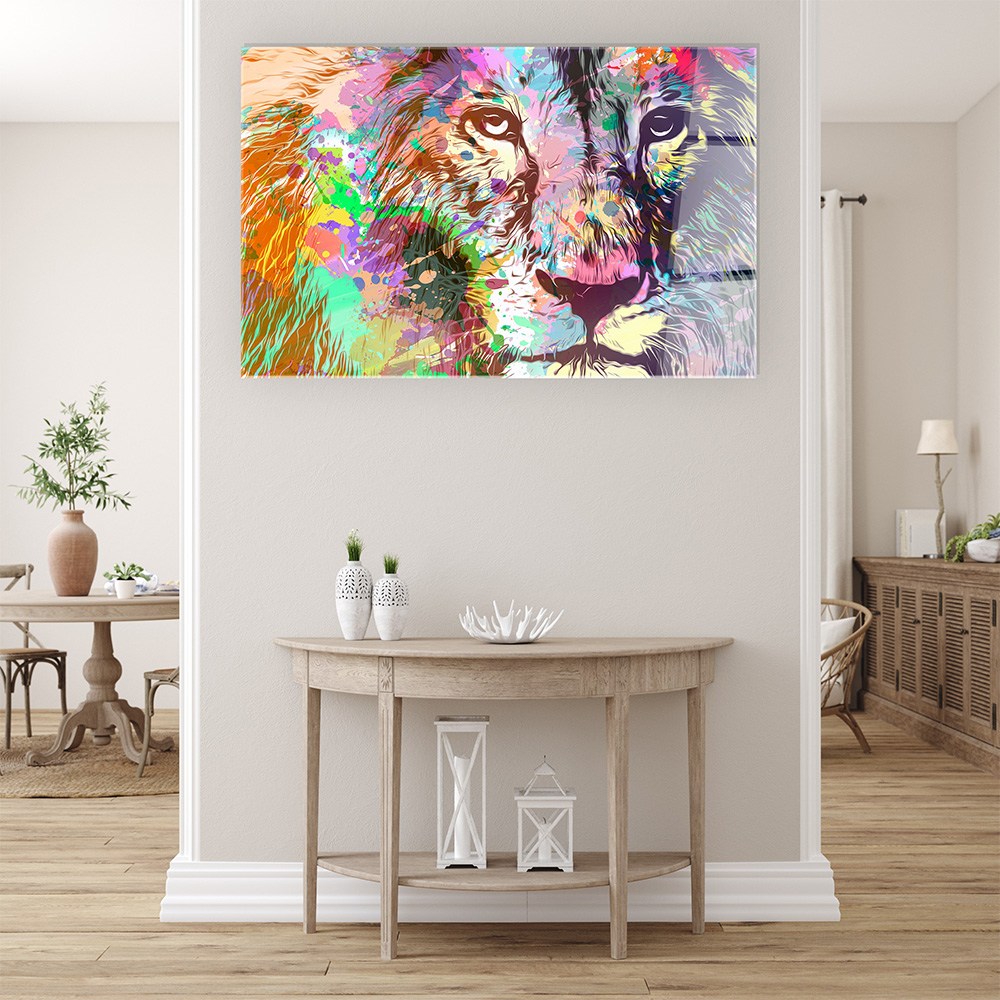 Colorful Lion Wall Art Covered by Epoxy - Ories Wood
