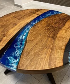 Walnut Diameter Round Ocean Blue River Resin Epoxy Table – Ories Wood