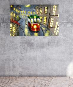Tram In The Night Wall Art Covered By Epoxy-OriesWood