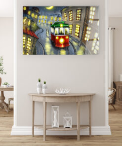 Tram In The Night Wall Art Covered By Epoxy-OriesWood