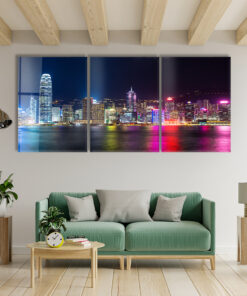 Hong Kong At Night Landscape Trio - Glass Wall Art - Epoxy Wall Art - Resin Wall Art
