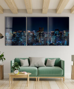 Night View Of Tokyo Trio - Glass Wall Art - Epoxy Wall Art - Resin Wall Art