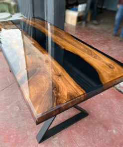 Walnut Black Epoxy Dining Table Special Custom Made