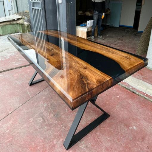 Walnut Black Epoxy Dining Table Special Custom Made Ories Wood