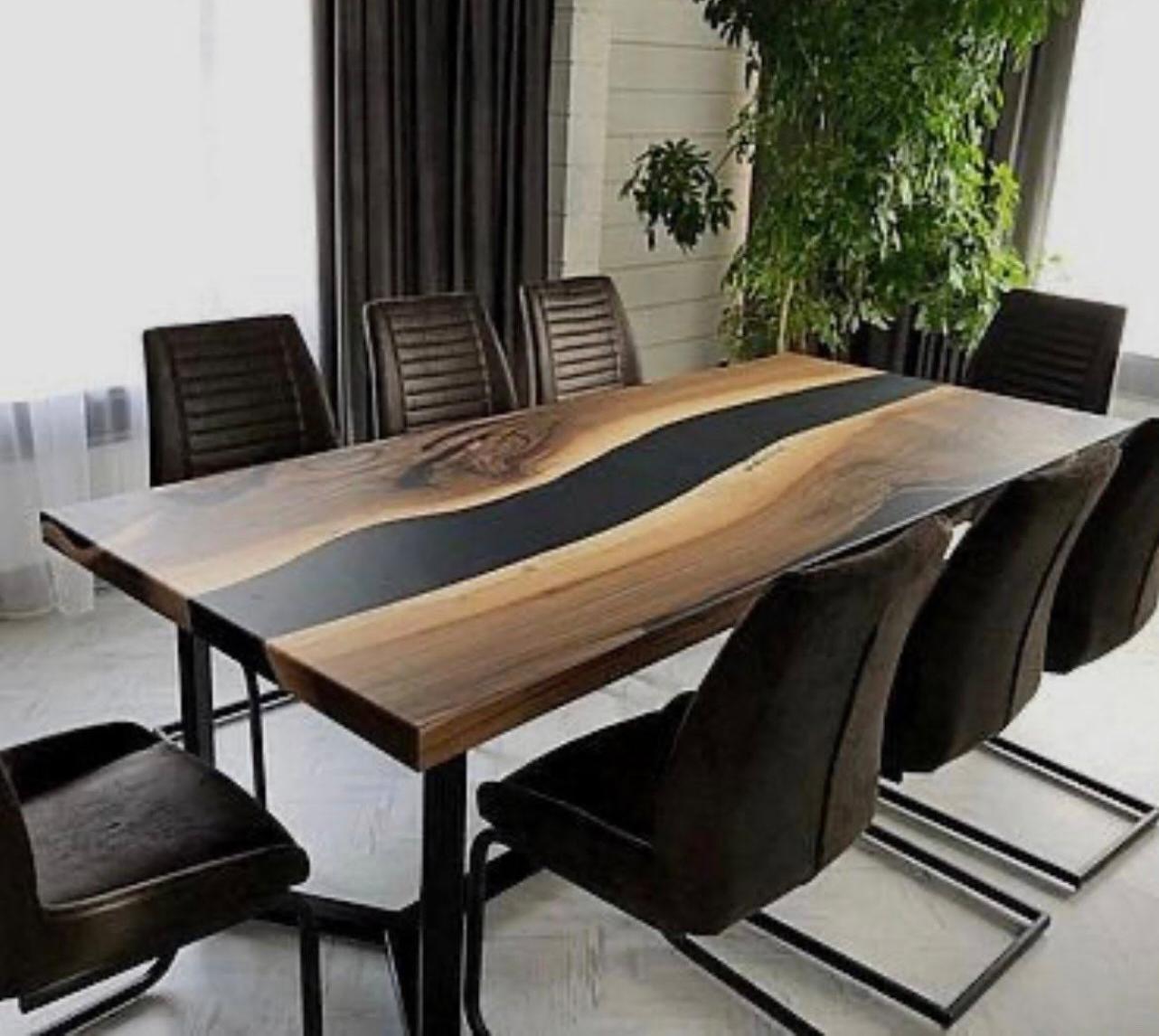 Black Epoxy Resin Live Edge Walnut Table, Black Resin Dining Room Table,  Luxury Walnut Table – Dos Hermanos