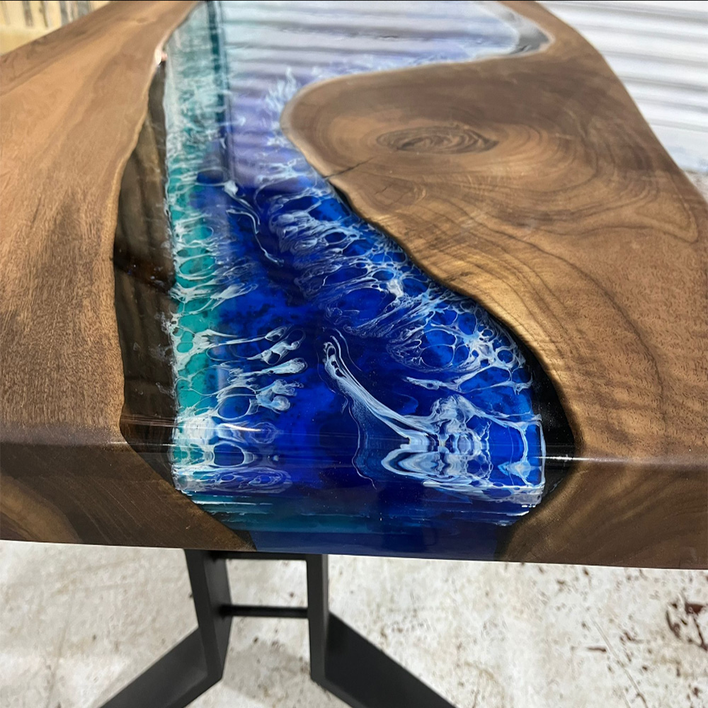 Walnut Wood Epoxy Resin Table with Ocean Waves Design – Epoxy & Wood Limited