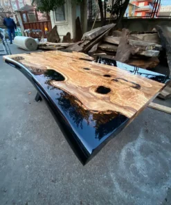 Olive Wood Black&Brown Epoxy River Coffee Table - Epoxy Table