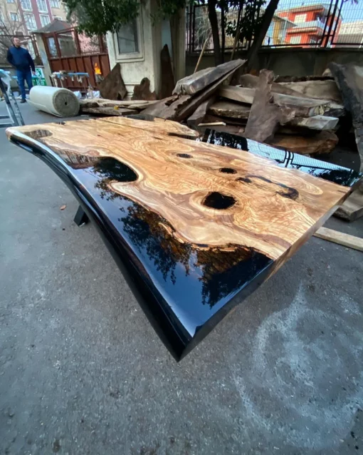 Olive Wood Black&Brown Epoxy River Coffee Table - Epoxy Table