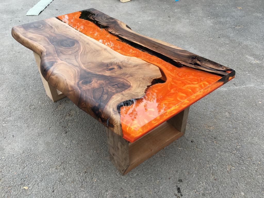 Dark Walnut Lava OrangeEpoxy Table Ories Wood