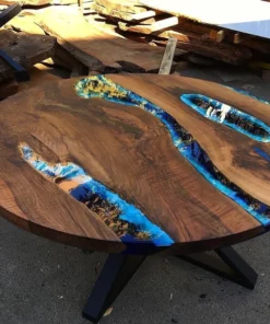 Walnut Diameter Round Ocean Blue River Resin Epoxy Table – Ories Wood