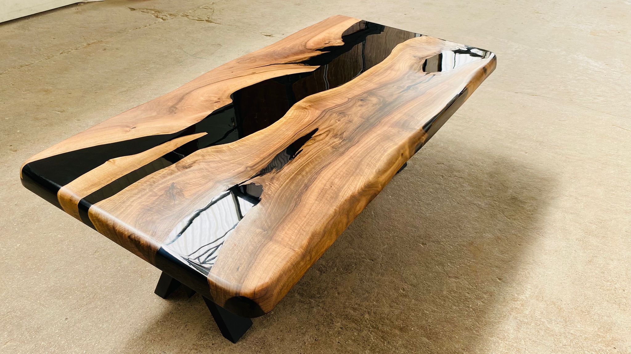 Black Epoxy Resin River Table Top For Handmade