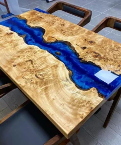 Olive Wood Sea Design Blue Epoxy Table – Dining Table – River Table – Resin  Table – Ories Wood