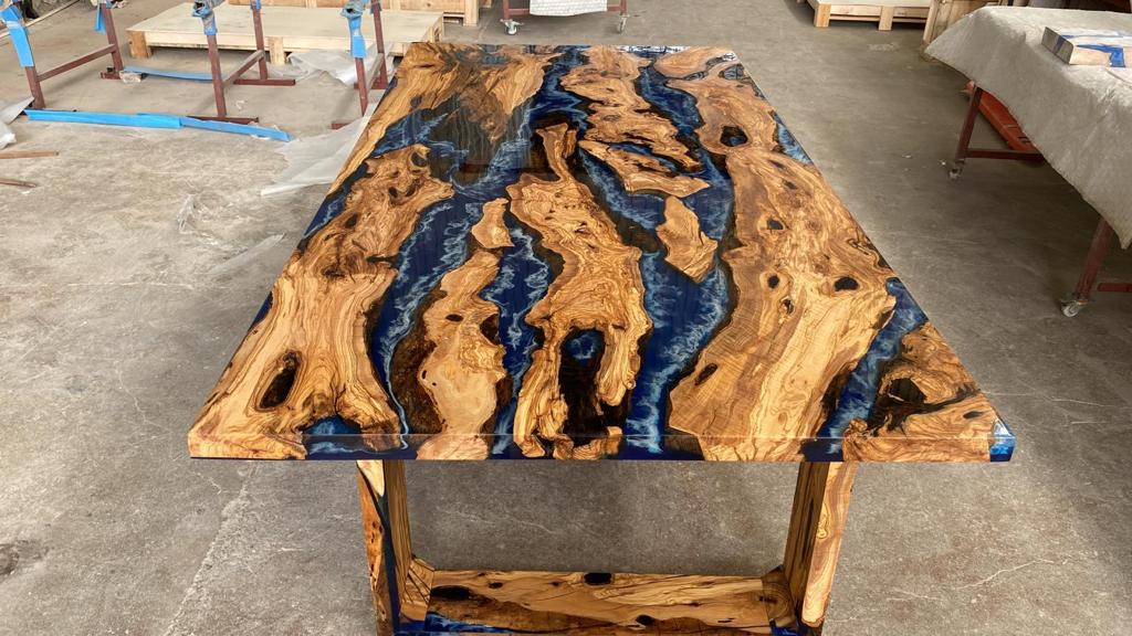 Custom Order Olive Blue White Ice Design Epoxy Table – River Table- Coffee  Table – Ories Wood