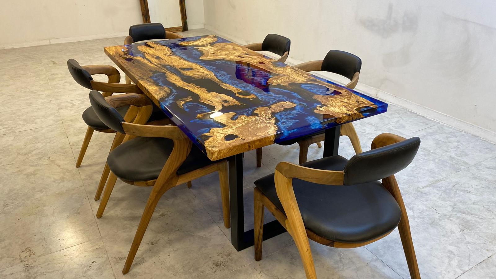 Olive Wood Sea Design Blue Epoxy Table – Dining Table – River Table – Resin  Table – Ories Wood