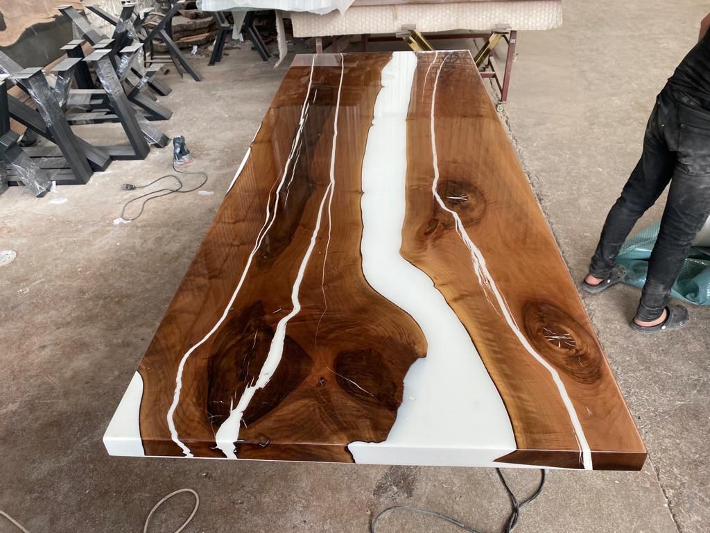 Epoxy Table,ultra Clear Epoxy Dining Table,ready Product, Walnut