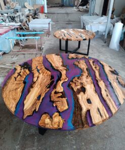 Custom Order Olive Wood 76 Inches Round Purple Led Epoxy Table, For Peter and 60 inches solid olive wood Final Payment