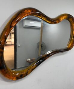 Custom Epoxy Resin Framed Dark Amber Color Wall Mirror, Irregular Mirror, 80x45 Cm, For Laura