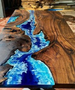 Custom Dark Walnut Flat Edges 100x280 Cm Copper Metallic Epoxy Table For Susan