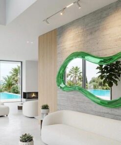 Asymmetrical Glossy Wall Mirror, Irregular Wall Mirror, Green Color, 80x45 Cm, For Laurent