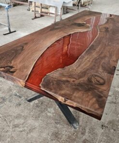 Custom Dark Walnut Flat Edges 100×280 Cm Copper Metallic Epoxy Table For Susan %50 Payment