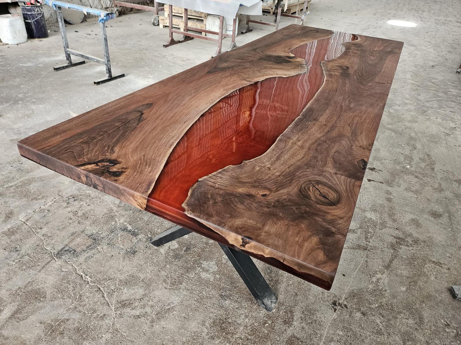 Custom Dark Walnut Flat Edges 100×280 Cm Copper Metallic Epoxy Table For Susan %50 Payment